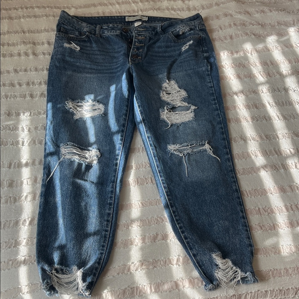 Casual Distressed Boyfriend Jeans in Blue